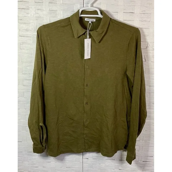 Cotton Citizen Mens Presley Slub Knit Shirt Sz L Olive Green LS Button Up - Picture 1 of 8